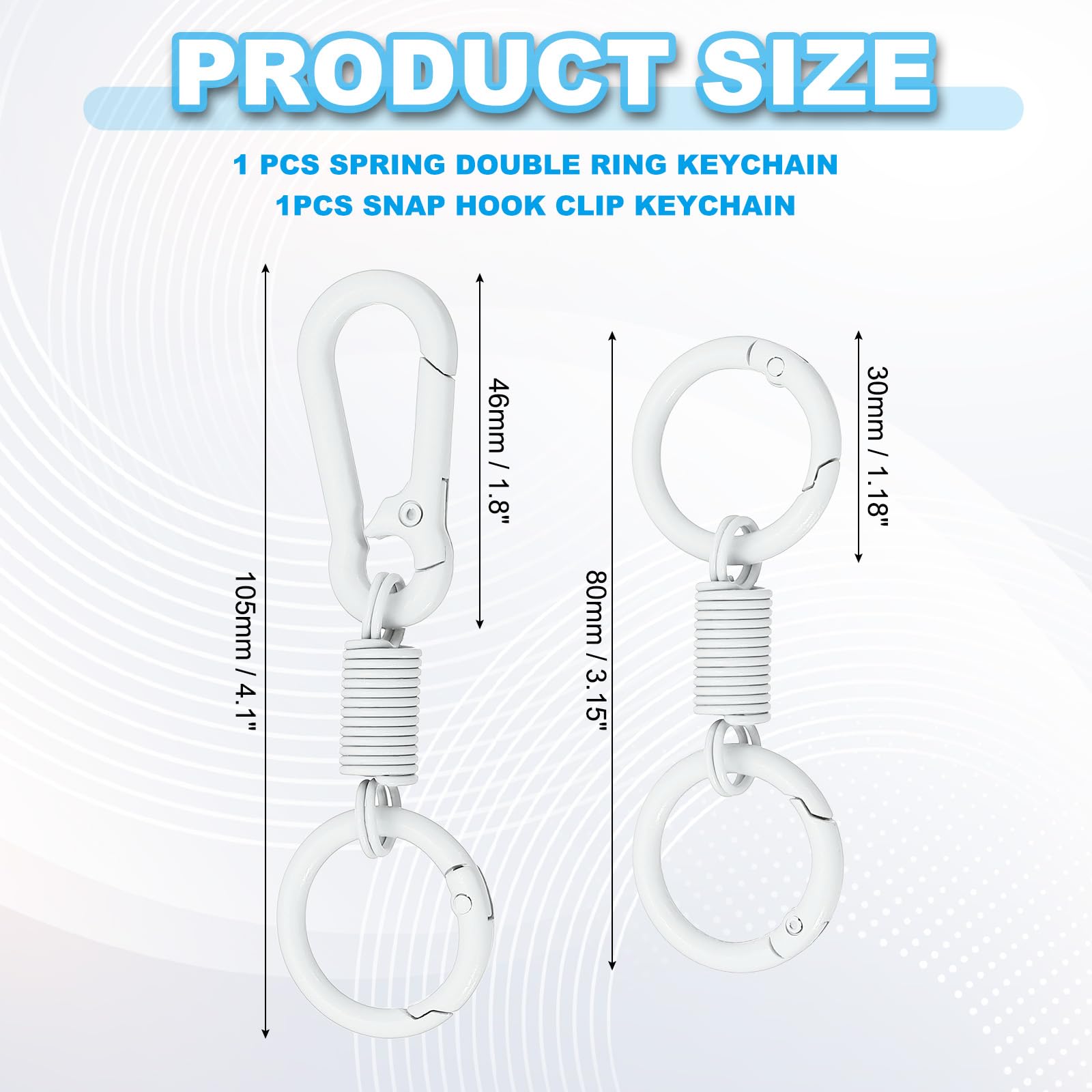 PATIKIL Keychain Clips with O Rings, 2 Pcs Quick Release Key Chain Rings Spring Double Ring Keychain Holder Spring Snap Hook Organizer for Car Keys, Backpack, Women, Man, White