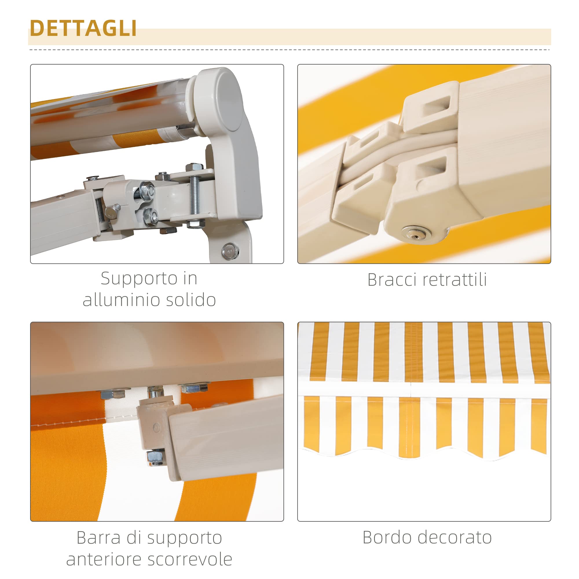 Outsunny Store banne Manuel rétractable 295 x 245 cm Store Exterieur terrasse avec manivelle, Angle réglable 45°-85°, Aluminium et Polyester 280 g/m², auvent de terrasse, Balcon, Cour, Orange