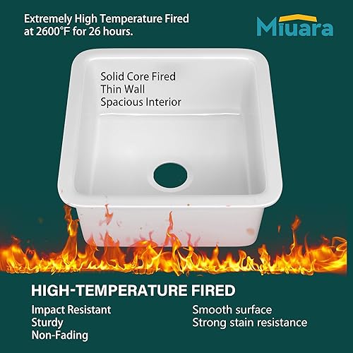 Miniatura 4 de Fregadero de barra de montaje inferior blanco de 18 pulgadas - Fregadero de cocina pequeño de montaje superior empotrable de 18"x18"x9", montaje