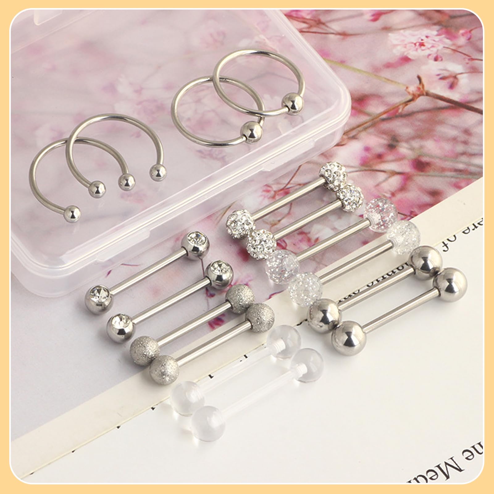 TYXHXTF 16Pcs Piercing per Capezzolo, Piercing Lingua Acciaio Chirurgico, Gioielli Piercing Corpo Argento per Piercing Barbells Donna
