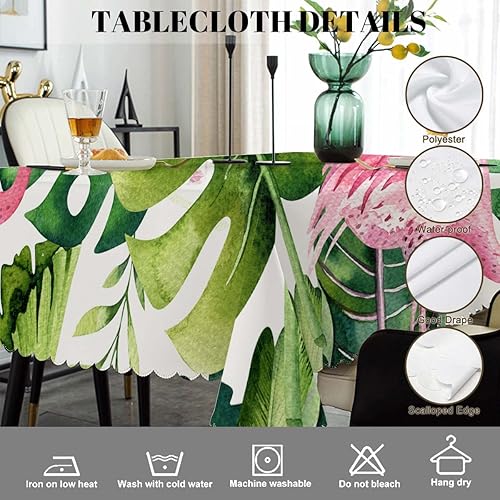 Miniatura 4 de Swono Fundas de mesa de flamenco de 52 x 70 pulgadas, diseño de hojas de palma de flamenco rosa tropical, mantel lavable para decoración de mesa de