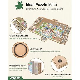 ALL4JIG 1500 Pieces Rotating Puzzle Board with 6 Drawers and Cover,25x34Portable Wooden Jigsaw Puzzle Table for Adults,Lazy Susan Spinning Puzzle Boards Birthday Gift for mom