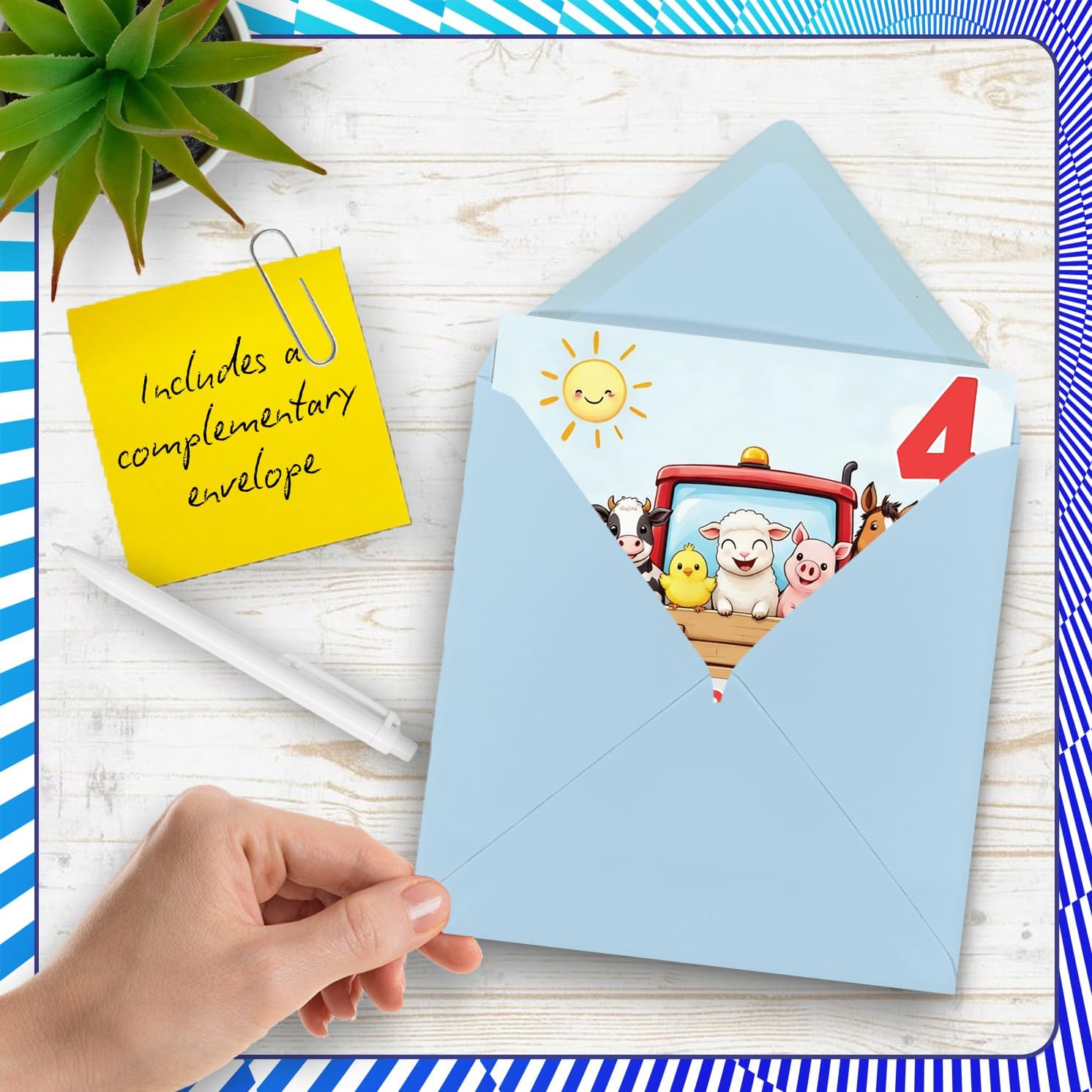 Stuff4 Playful 4th Birthday Card - All Aboard the Birthday Tractor - Cute Farm Animals in Bright Colors - Playful Fun for Little Adventurers - 5.7 Inch Square, Envelope Included