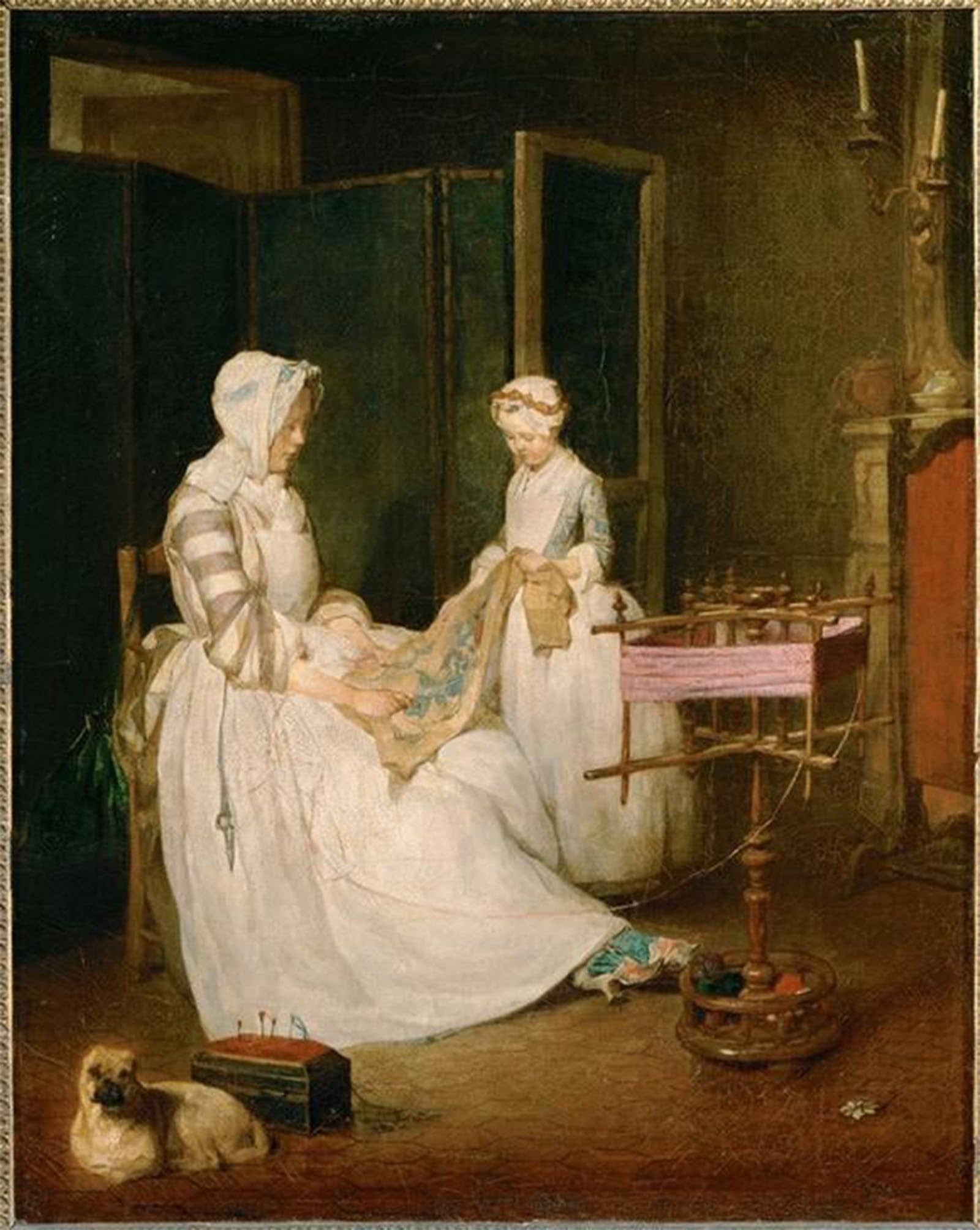 SERENDIPITP Vintage Picture Print on Canvas Wall Art Poster Chardin the Diligent Mother by Jean Baptiste Simeon Chardin Artwork Print Poster for Wall Decor 60x90cm