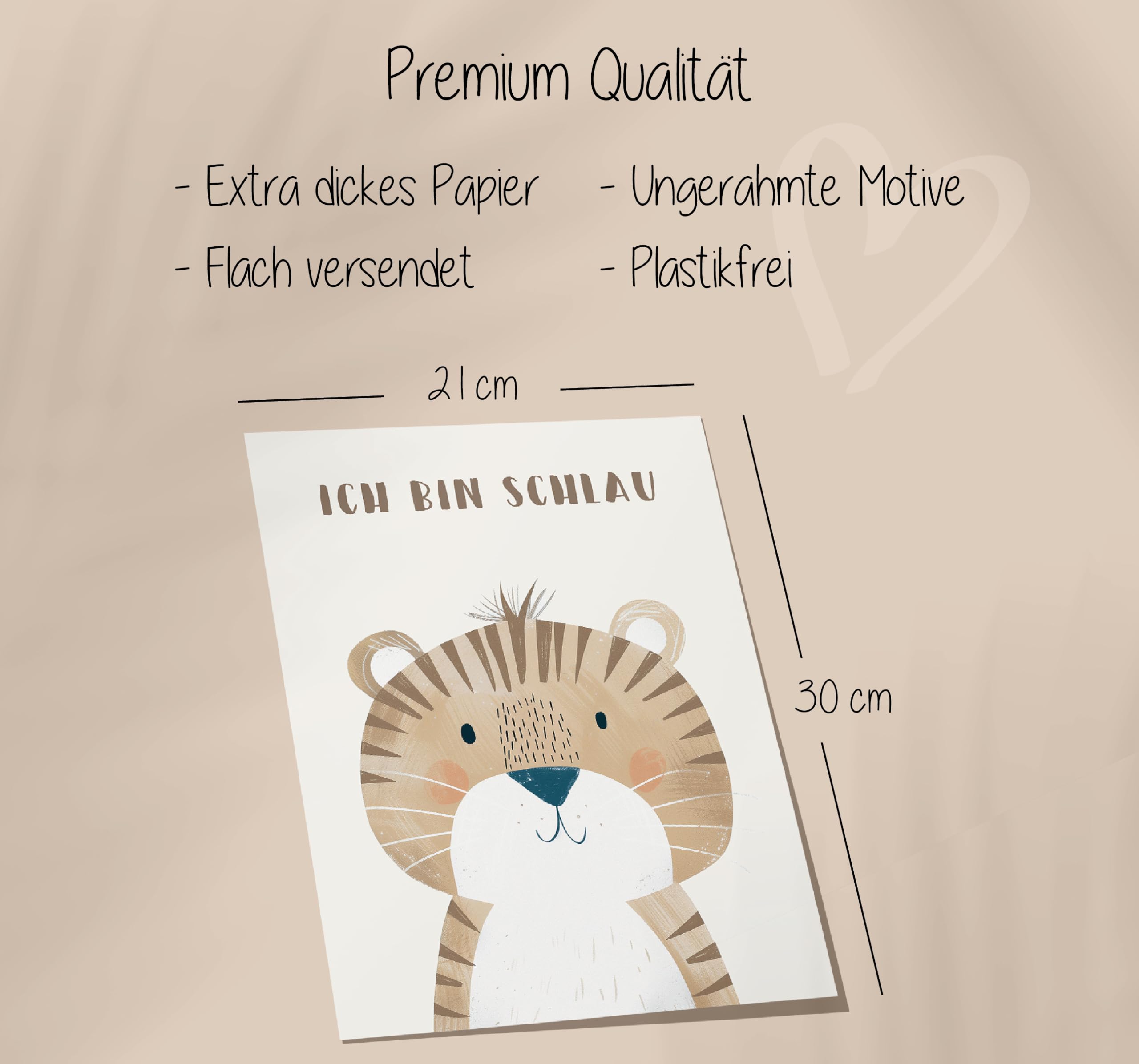 LAVEMA Poster affermativo per bambini, formato A4 (21 x 30 cm), animali, beige, immagini decorative per ragazze e ragazzi affermazioni