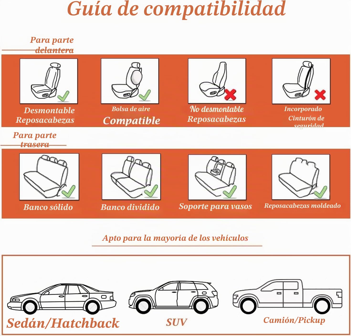 Coverado Fundas para Asientos de Coche, Cubierta del Asiento de Cuero Impermeable, Protectora de Asiento, Adecuada para la mayoría de Las camionetas SUV de Lujo B8839 Seat