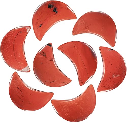 Miniatura 3 de Rockcloud Paquete de 4 cristales en forma de luna, piedras de bolsillo talladas a mano, adornadas para decoración del hogar, jaspe rojo