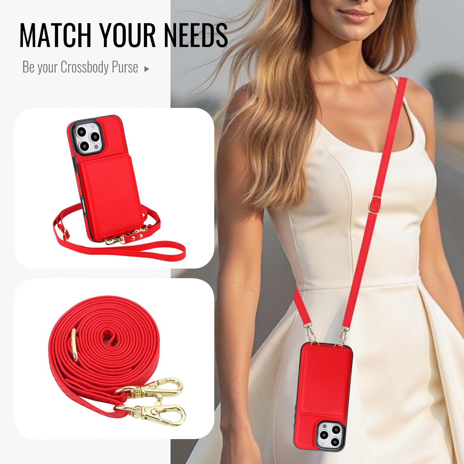 Portmonetka etui do iPhone 16 Pro Max / 16 Pro / 16 Plus/16, zapięcie magnetyczne, skórzane etui na telefon komórkowy z klapkami na karty, odporne na uderzenia, ultracienkie etui, czerwone, 16