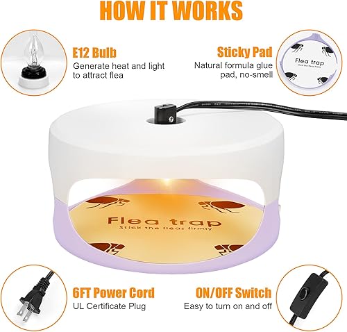 Miniatura 5 de Trampas para pulgas para el interior de tu hogar, paquete de 2 unidades, nuevo asesino de pulgas para casa, trampas de luz para pulgas con