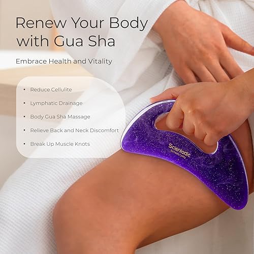 Miniatura 22 de Scienlodic Herramienta de masaje corporal Gua Sha con asa, herramienta Guasha más grande para masaje de espalda, cuello, cara, piernas, drenaje