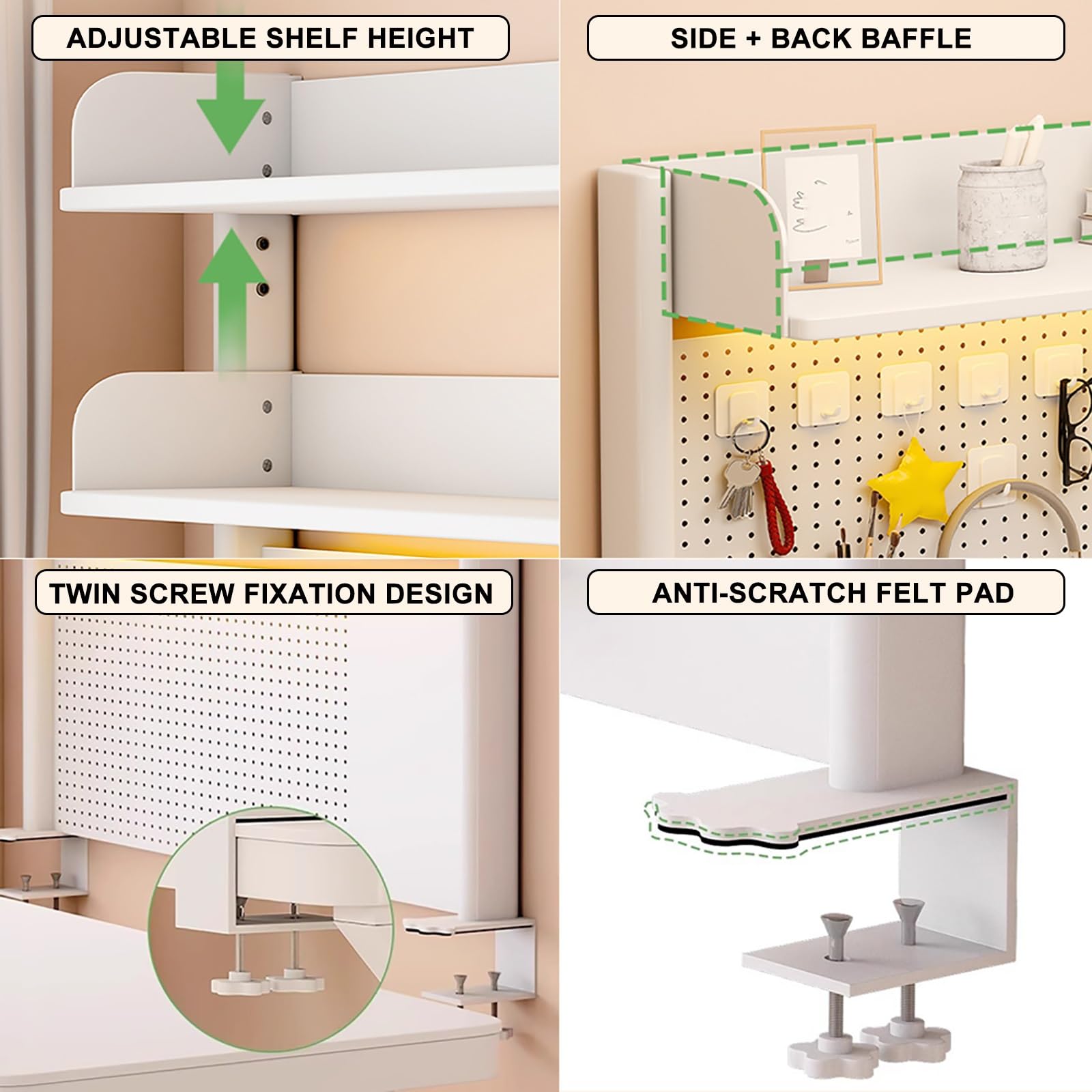 Mensola da Scrivania Workstation con Pannello Forato Estensibile da Scrivania, Scaffale da Scrivania con Morsetto Sopra, Pannello con Picchetti Magnetici in Metallo con 20 Accessori ( Size : 100*95cm/