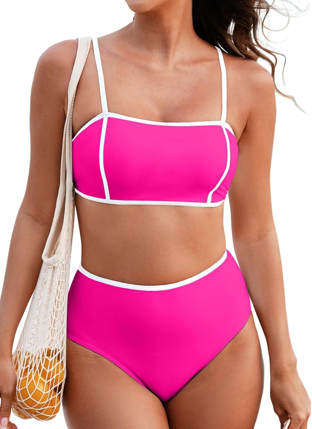 Herseas Women's 2 Pieces Colorblock Bikini Sets Square Neck Swimsuit Adjustable Spaghetti Straps Bathing Suit