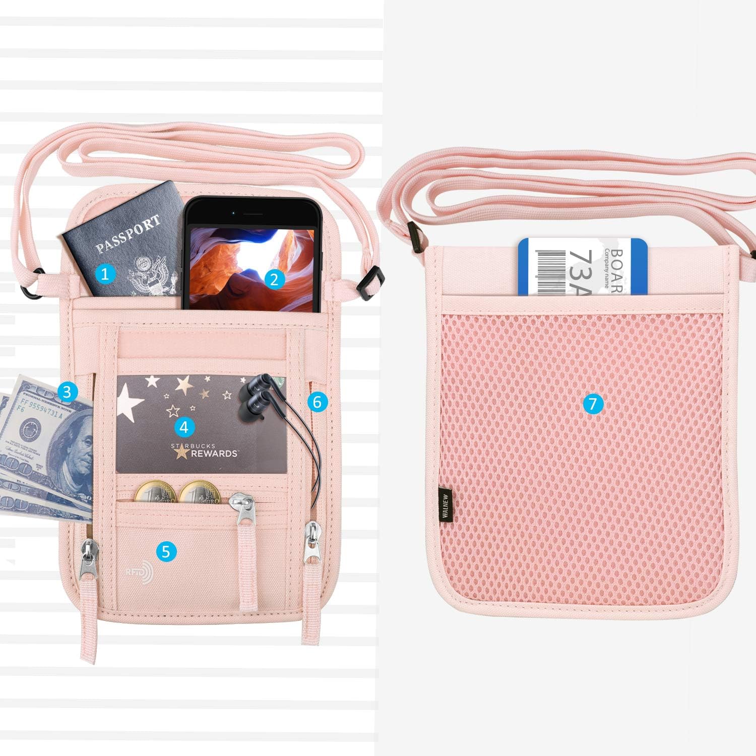  | WALNEW Neck Wallet Travel Neck Pouch Passport Holder with RFID Blocking for Women & Men – Hidden Security Organizer Bag to Hold Cell Phone, Credit Cards, Cash and Travel Document | Travel Wallets