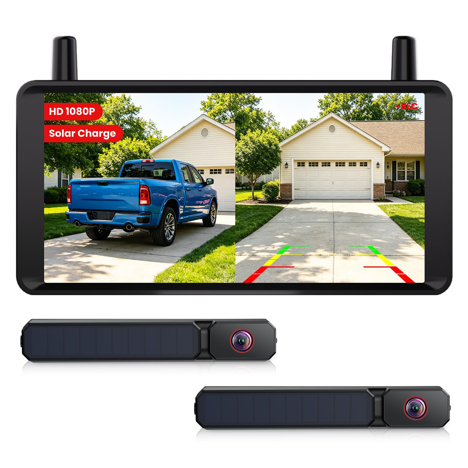 AUTO-VOX Double Caméra de Recul sans Fil Solaire 6", Écran HD 16:9