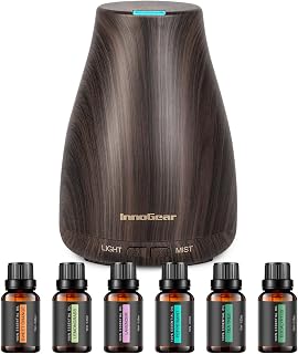 InnoGear 100ml Essential Oil Diffuser with 6 Pure Oils Set - Wood Grain Aromatherapy Cool Mist Humidifier, Perfect Gift