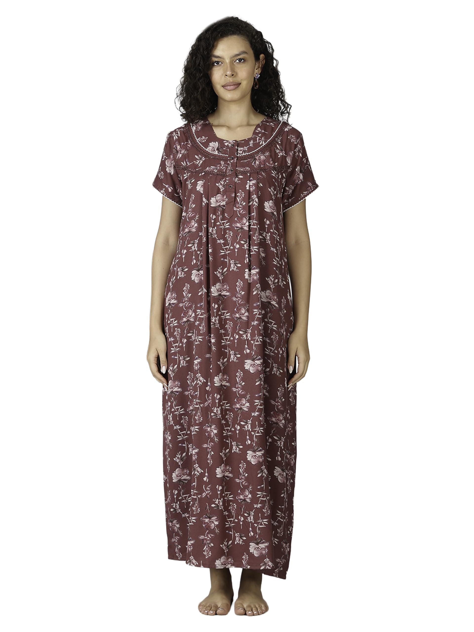 Premium Alpine Maxi Designer Nighty | Floral Print Maxi for Women | Night wear for Women | | Full Length Night Gown for Women | Night Dress for Women Stylish (2467)-image-42
