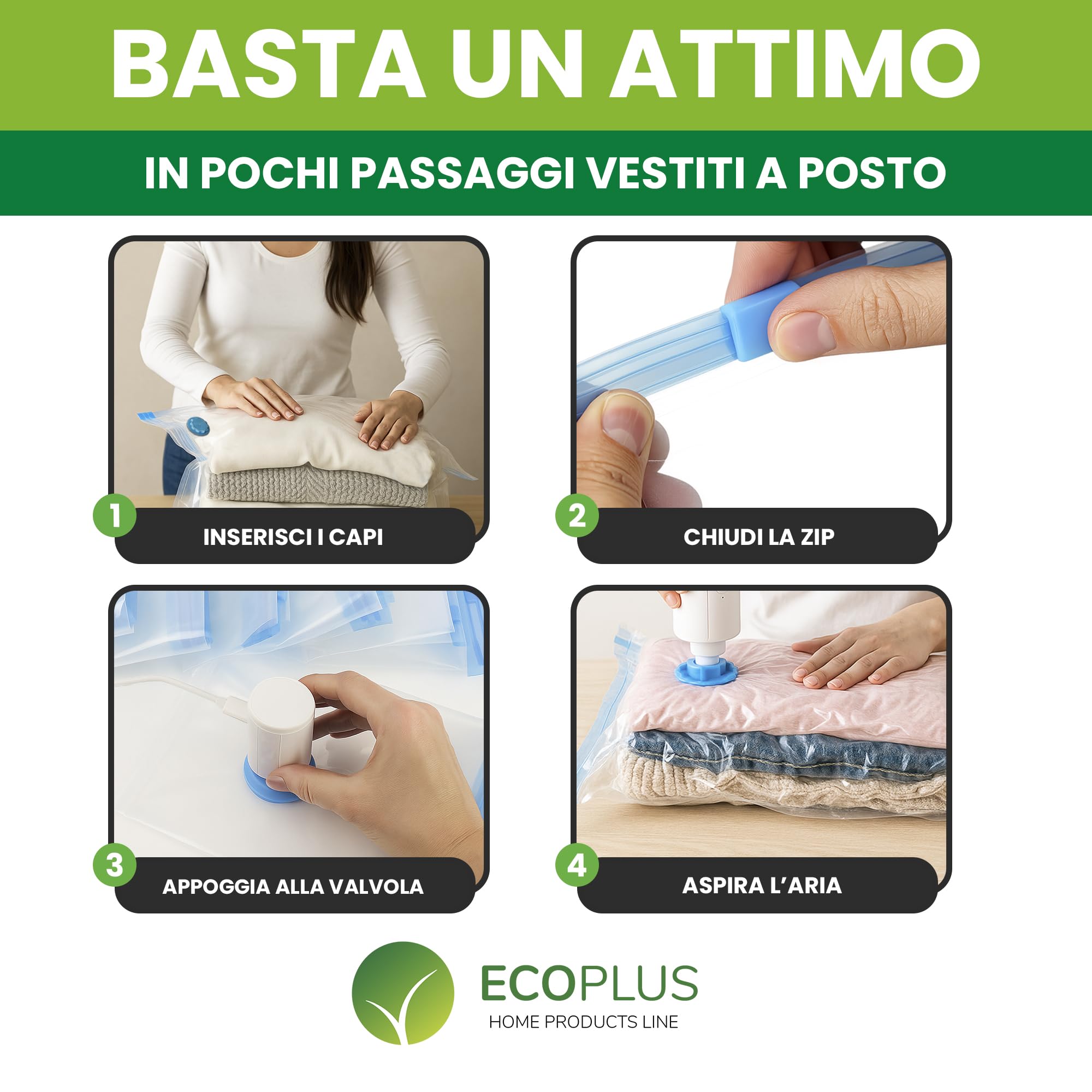 Sacchetti Sottovuoto Vestiti con Pompa Elettrica USB da Viaggio – 9 Buste Sottovuoto Vestiti Riutilizzabili (40x40, 40x50, 40x60 cm) – Sacchi Salvaspazio per Valigia, Armadio e Cambio Stagione