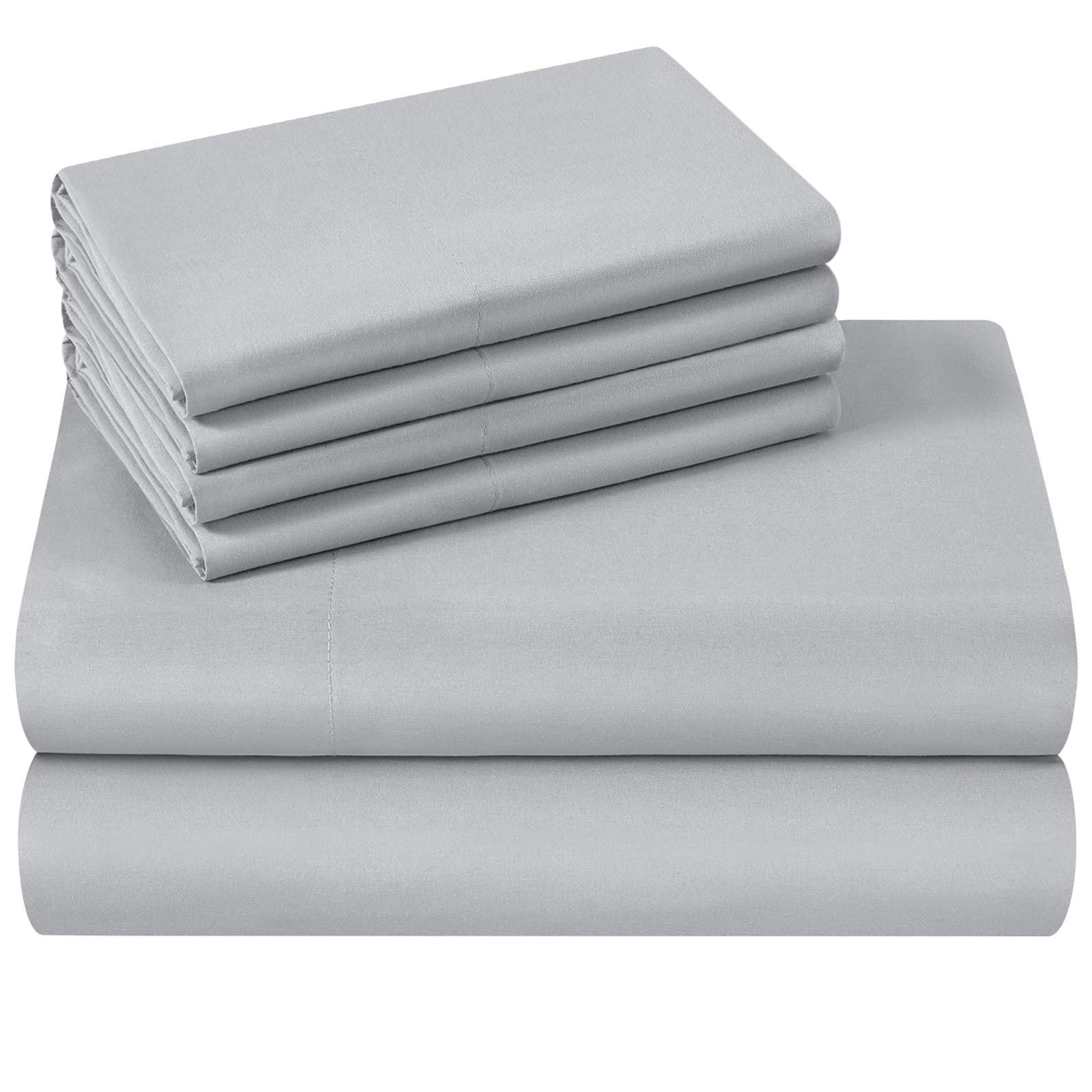 HOMEIDEASBed Sheets Set Extra Soft Brushed Microfiber 1800 Bedding Sheets - Deep Pocket Wrinkle & Fade Free - 6 Piece(KingLight Grey)