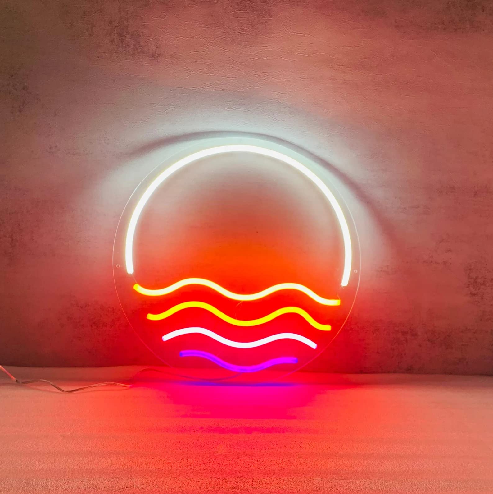 DAKABUKA Sunset&Sea LED Neon Signs Sunrise Neon Lights For Bedroom Decoration Cool Wall Decor For Living Room Boy's Girls Room USB Powered(12 * 12") — image 1