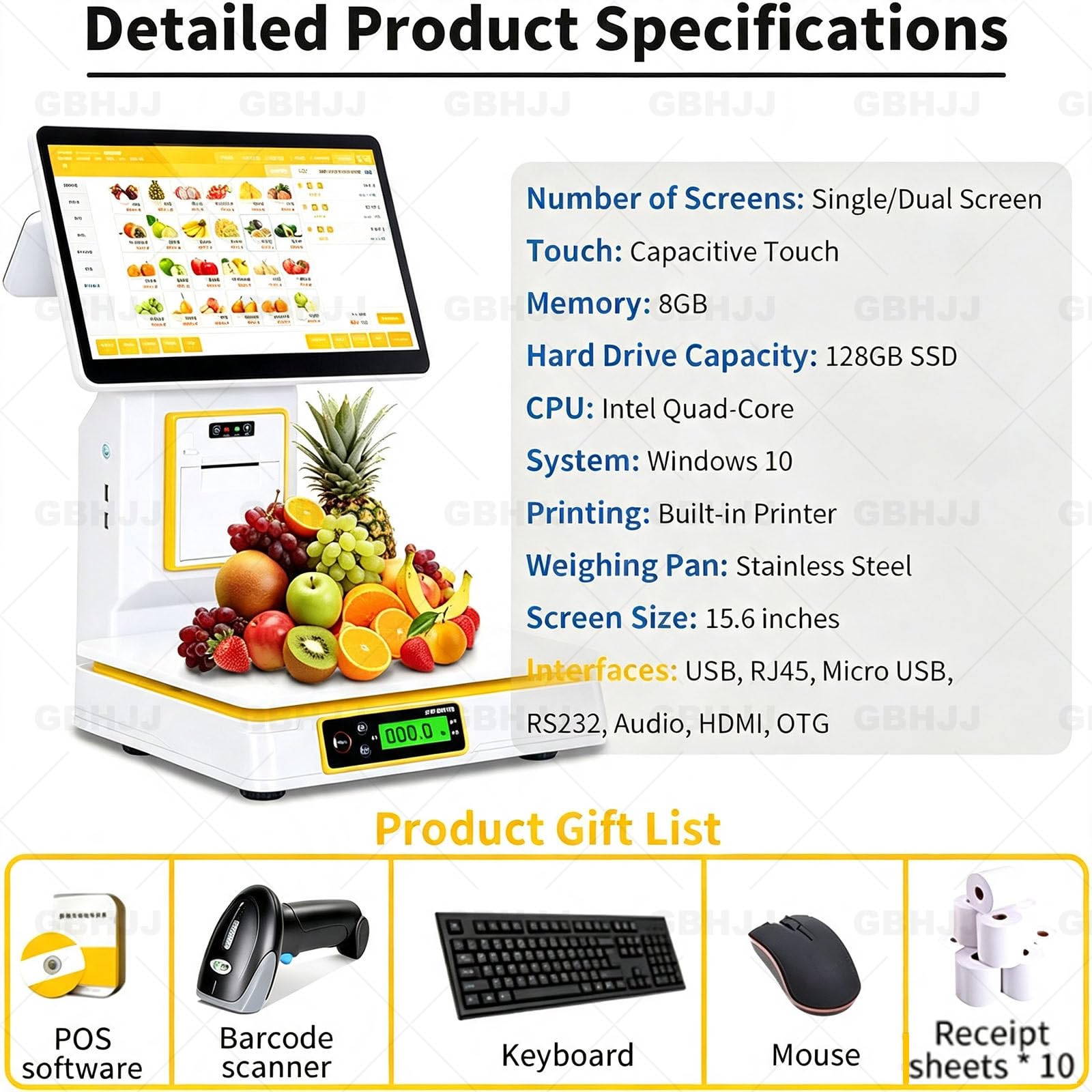 Monitor dotykowy POS 15,6 cala, system POS ze sklepową wagą Singlescreen
