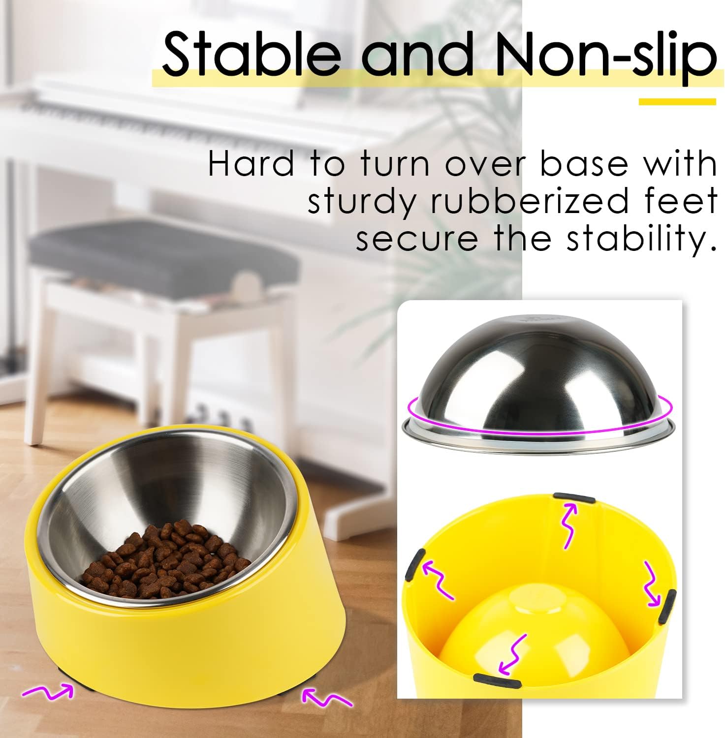 SuperDesign Mess Free 15° Slanted Bowl for Dogs and Cats, Tilted Angle Bulldog Bowl Dog Feeder, Non-Skid & Non-Spill, Easier to Reach Food M/1 Cup Bright Yellow
