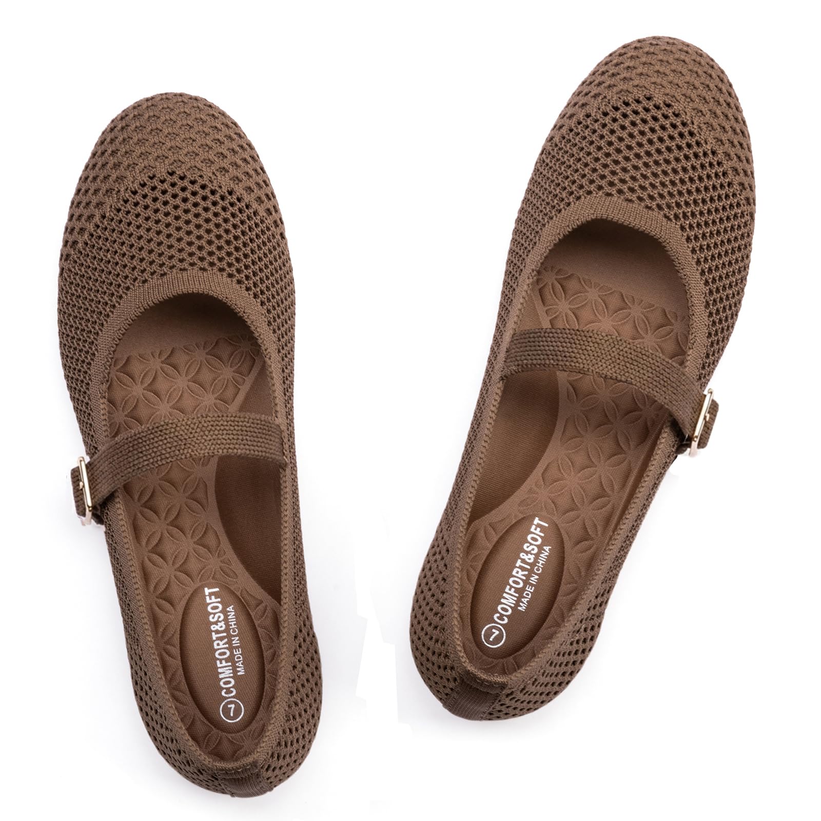 Frank Mully Women's Mary Jane Flats Comfortable Dressy Ballet Flats Casual Round Toe Slip On Washable Knitted Fabric Office Work Woman Shoes
