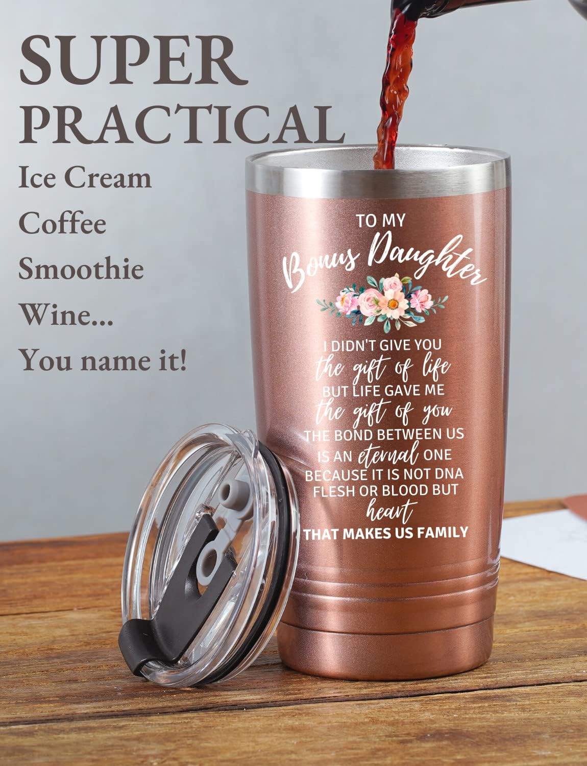 Onebttl Bonus Daughter Gift, 20oz Stainless Steel Travel Mug with Lid and Straw - Rose Gold, Perfect for Birthdays, Christmas or Thanksgiving - Image 2