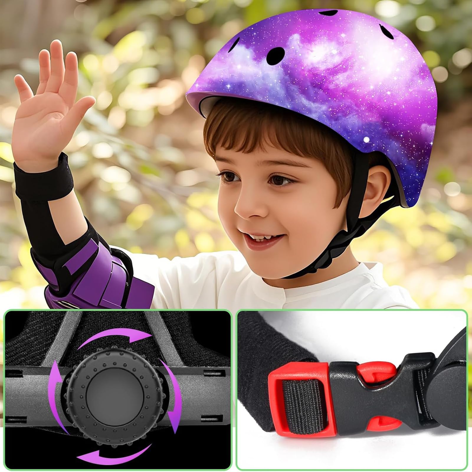 Casque de vélo réglable pour enfant avec genouillères, coudières, protection du poignet - Casque pour enfant de 3 à 5 à 8 à 14 ans - Idéal pour le patinage, le vélo, le skateboard - Pour garçons et