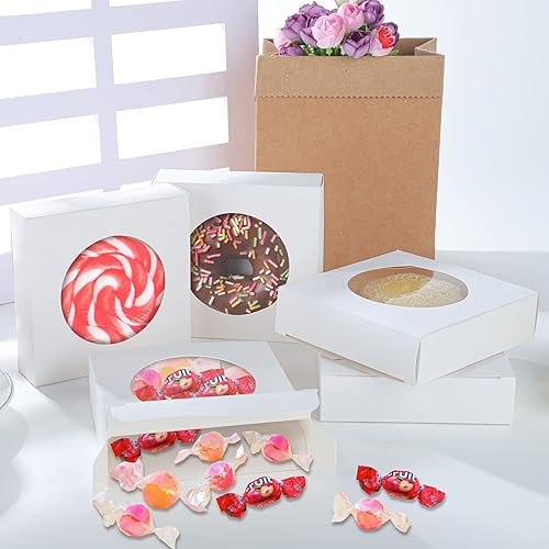 Miniatura 6 de Bssay 60 cajas pequeñas de embalaje de jabón de 4.3 x 4.3 x 1.2 pulgadas, cajas de papel cuadradas blancas con ventana redonda transparente para