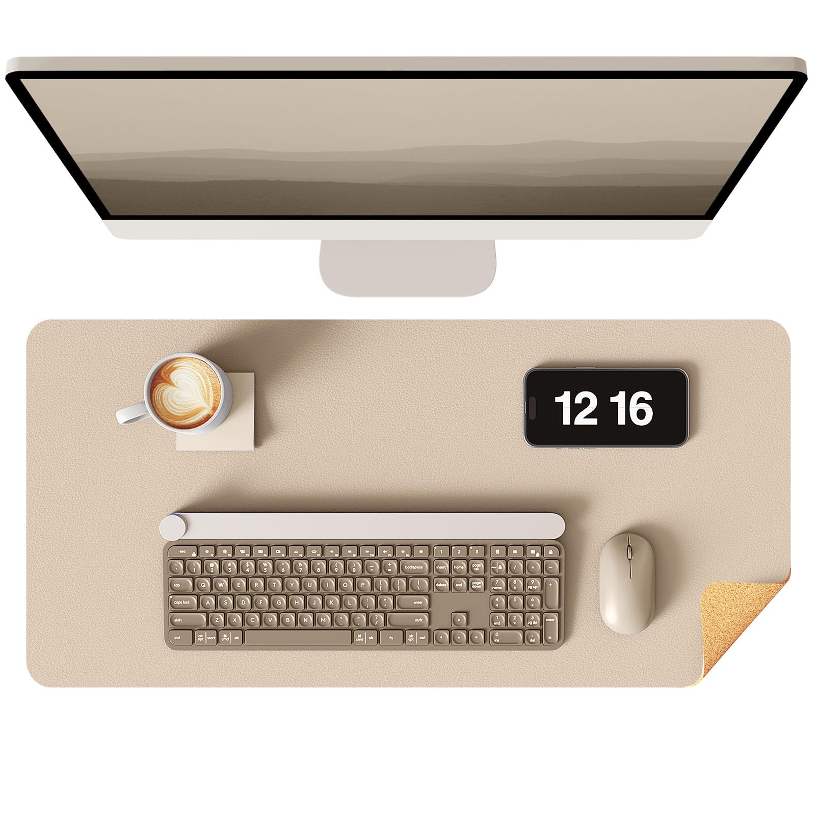 Photo 1 of YSAGi Double-Sided Desk Pad, 35.4"x17" Leather Desk Mat, Eco Cork Desk Pad Protector,Large Mouse Pad,Waterproof Desk Blotter for Office/Home (Beige/Cork)