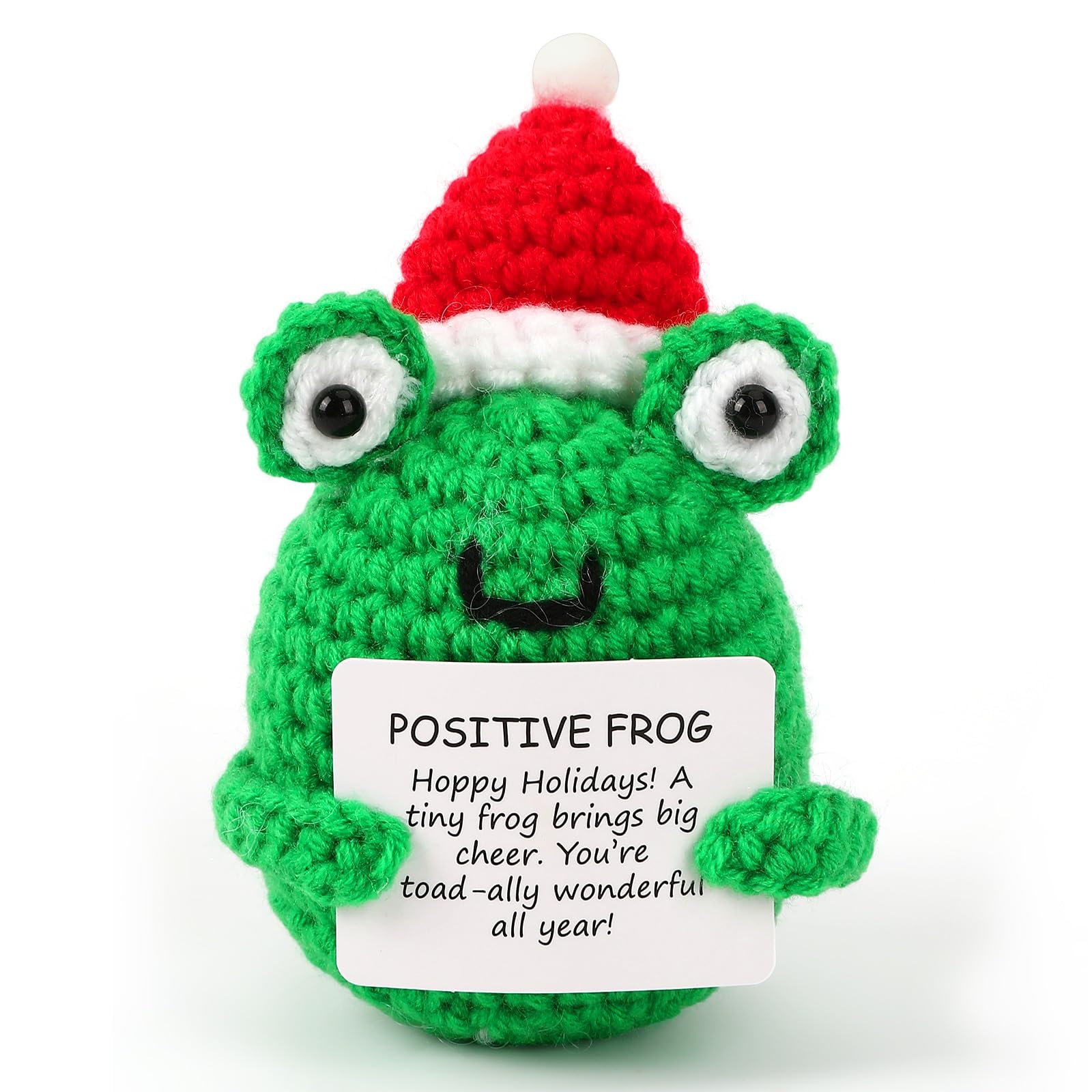 Mini Christmas Positive Frog Emotional Crochet Animals Knitted Doll with Positive Card for Coworkers Best Friend Encouragement Funny Gifts for Women Men Xmas Party Decor