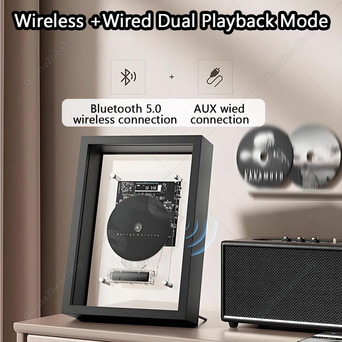 Muzyczna dekoracyjna ramka na zdjęcia z pilotem zdalnego sterowania, montowany na ścianie, odtwarzacz CD, wyjście Bluetooth i Aux, ekran LED