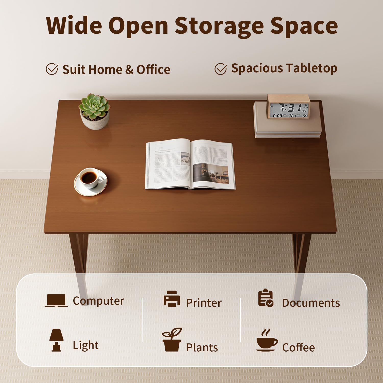 Modern Solid Wood Desk - 36" Simple Computer Table for Home Office Study Writing Workstation in Walnut, 36" W x 24" D