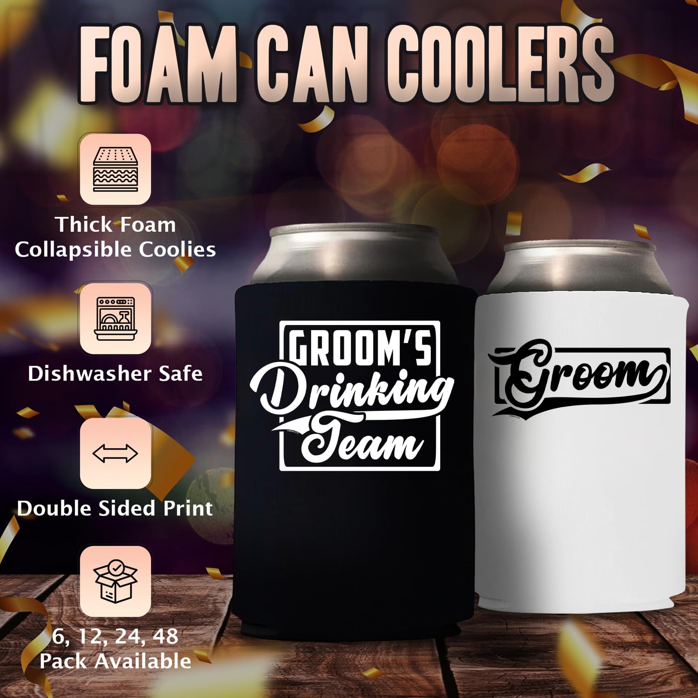 Veracco Groom's Drinking Team Can Coolie Holder Bachelor Party Wedding Favors Gift For Groomsmen Proposal (12, Wht Groom, Blk DT)