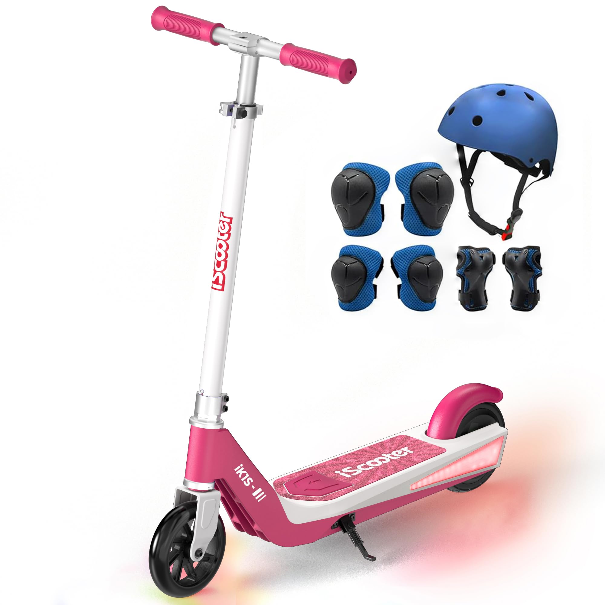 iScooter Kids Electric Scooter with LED Front Wheels, iK1S Electric Scooters for Kids Ages 6-10, 7KM Range,15KM/H,Colorful LED Lights,3.5H Quick Charge,Height Adjustable,Lightweight E-Scooter
