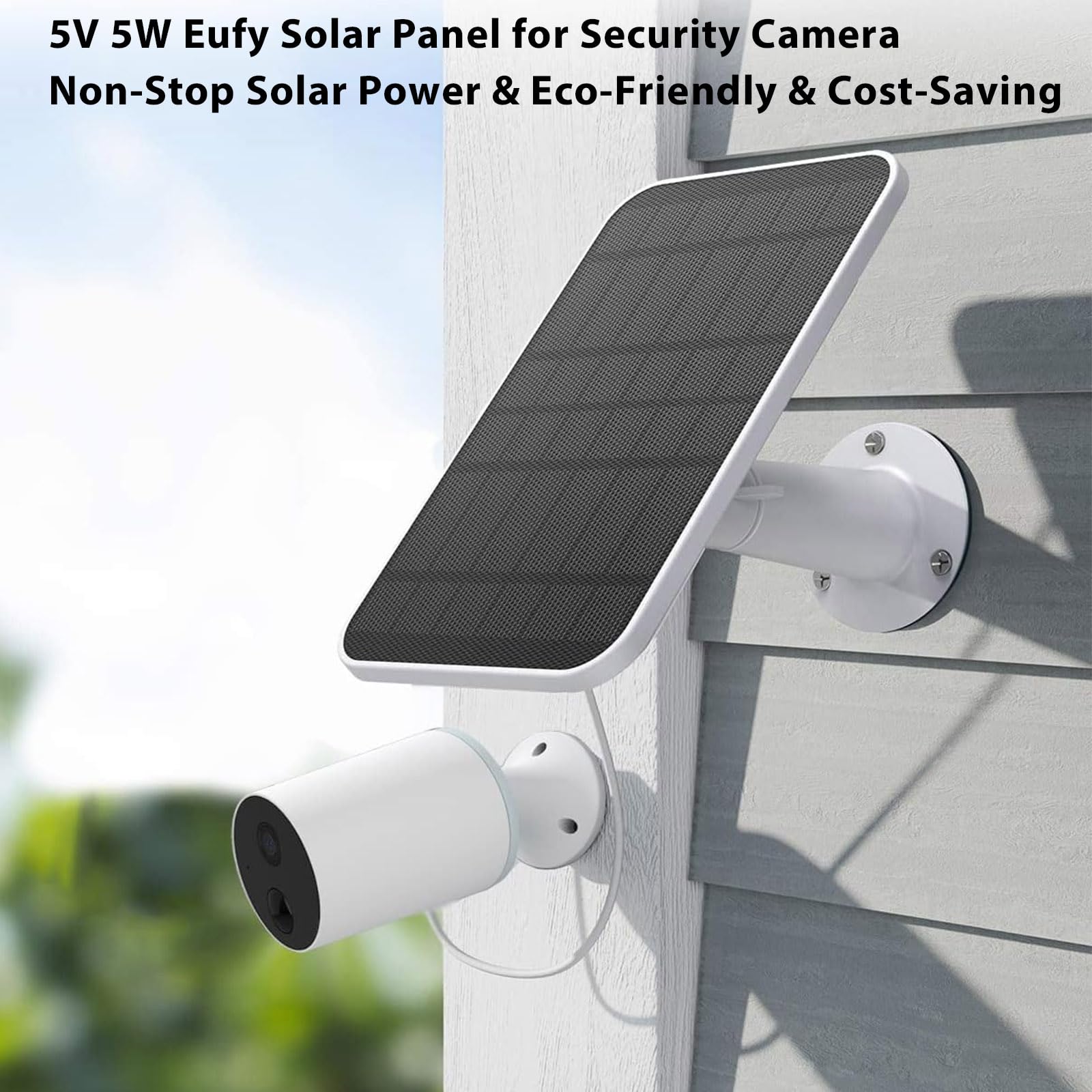 Panneau solaire pour caméra Eufy, chargeur de panneau solaire 5 V 5 W pour eufyCam 2/2 Pro, 2C/2C Pro, projecteur E20/E40, étanche IP67, adaptateur USB-C et micro USB avec support mural réglable à 360