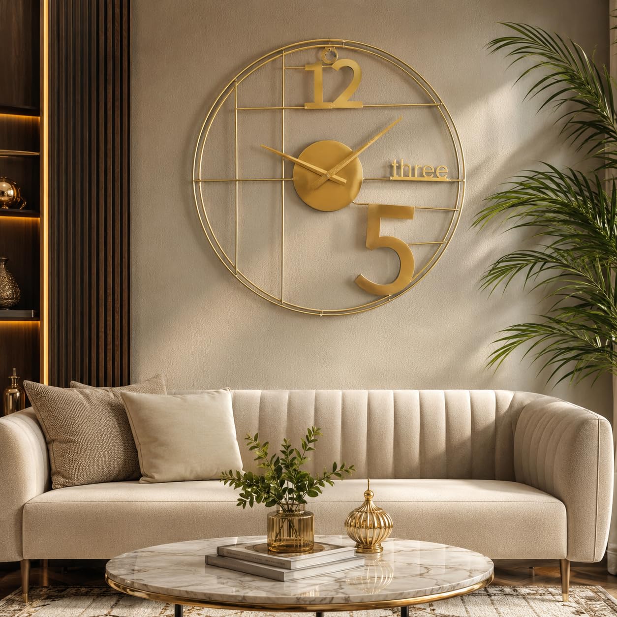 modern metal wall clock for living room | large decorative silent analog wall clock | luxury minimalist round wall clock for home, office, bedroom & hall decor