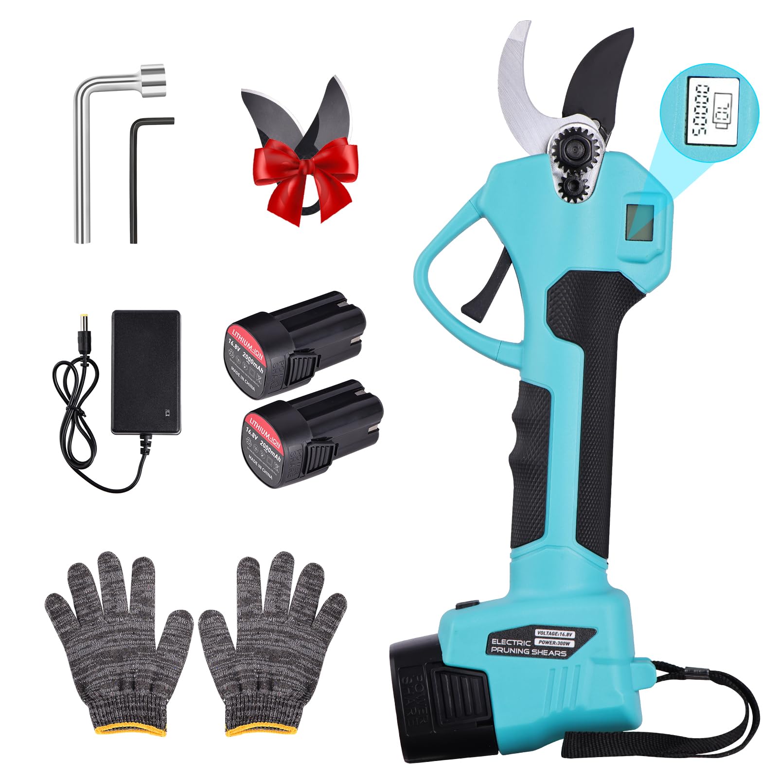 NUZEKY Forbici Potatura Elettriche - 40mm Cesoie Potatura Elettriche Professionali Con 2 21V/2000 mAh Batteria-Forbici a batteria da potatura per potatura per Giardinaggio Albero da Frutta Delle Viti