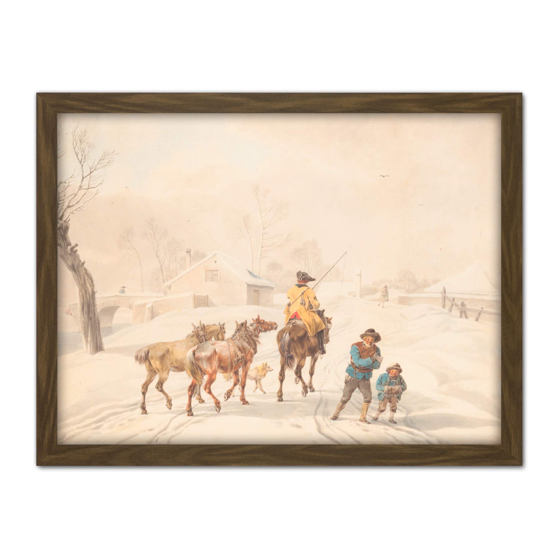 Artery8 Von Kobell Postilion Horse Winter Landscape Painting Artwork Framed Wall Art Print 18X24 Inch