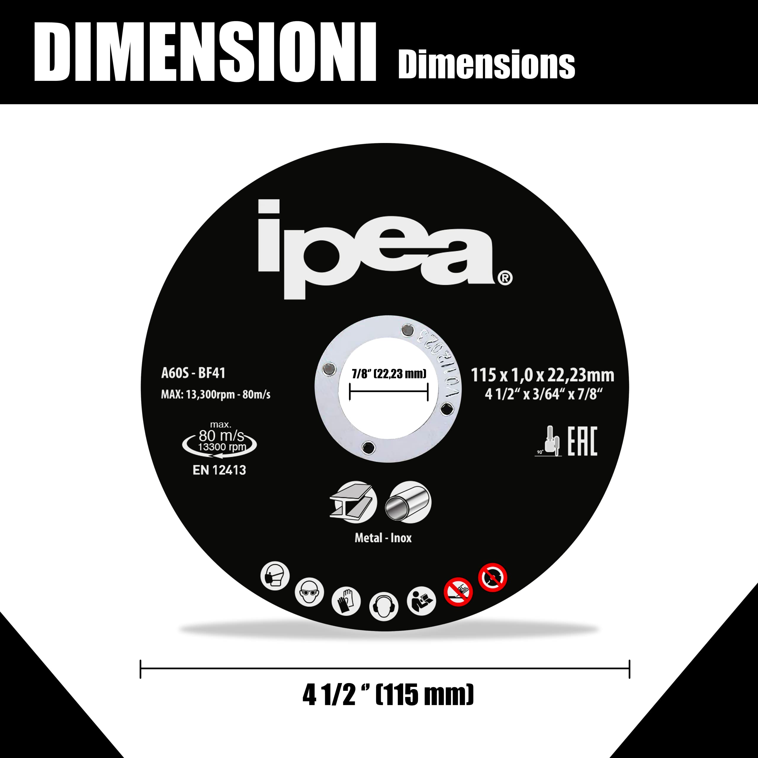 IPEA Dischi da Taglio in Metallo e Acciaio Inossidabile - 10 Pezzi - Disco per Smerigliatrice Angolare e Flessibile - Lame da Taglio per Metallo, Ferro, Alluminio - Misure 115 x 1 x 22 mm