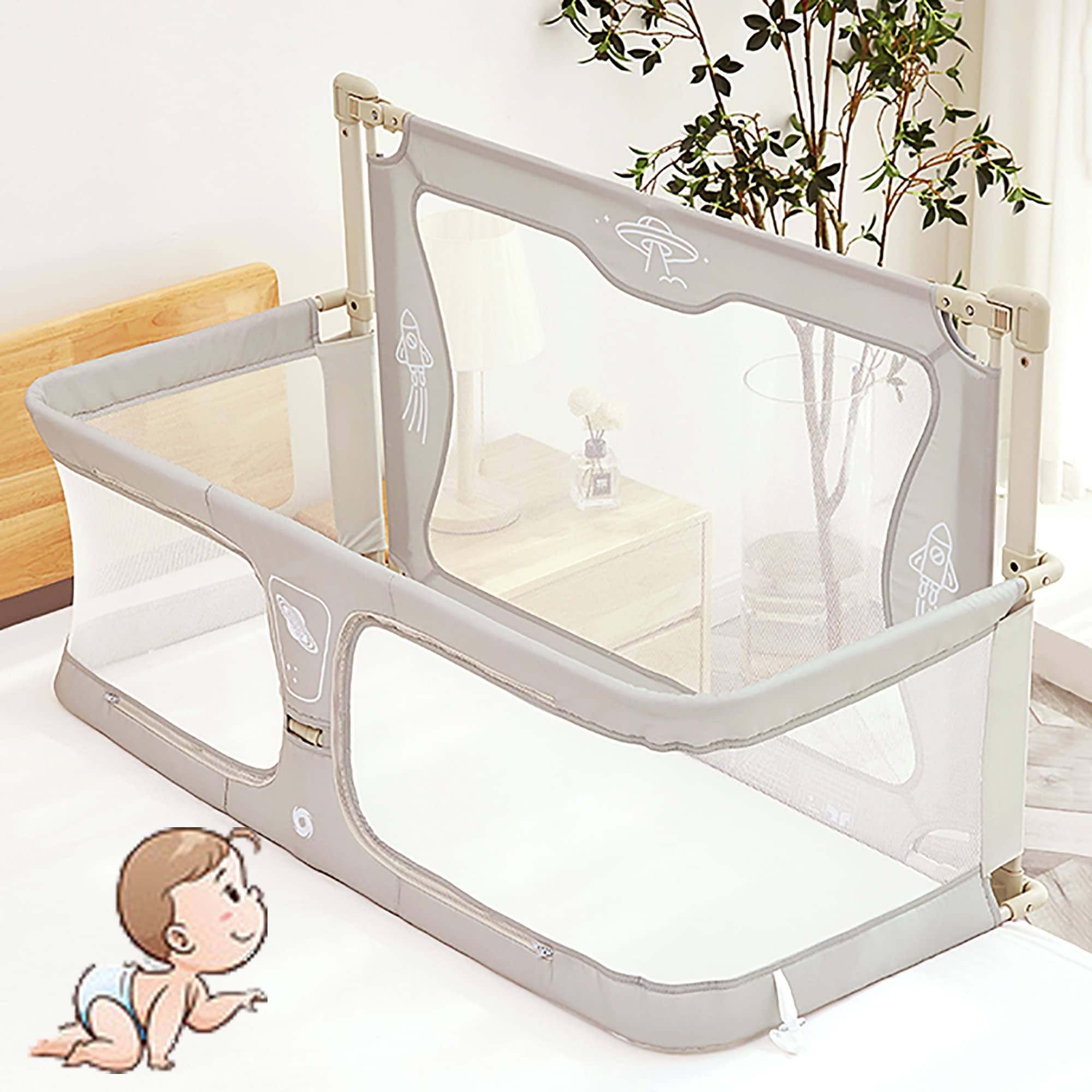 3 En 1cuna bebe,120x50cm,Cuna colecho,cuna de viaje,minicuna colecho,moises para bebe,cuna plegable,parque cuna,next To Me,cama cuna convertible,corral cunabebe,portátil,Paneles de Malla,plegado fácil