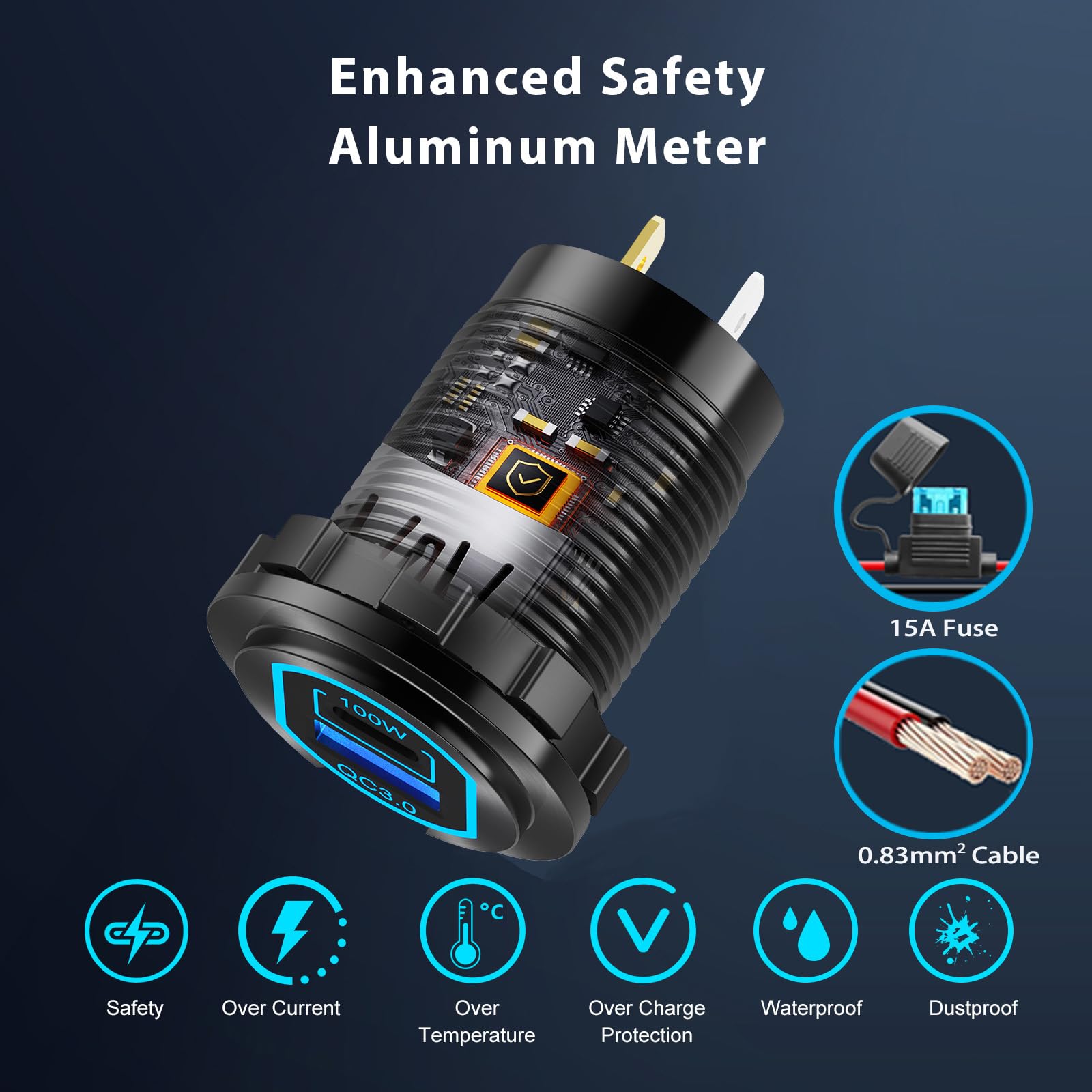 Presa USB C 12V 100W PD QC3.0 18W Lega di alluminio per auto