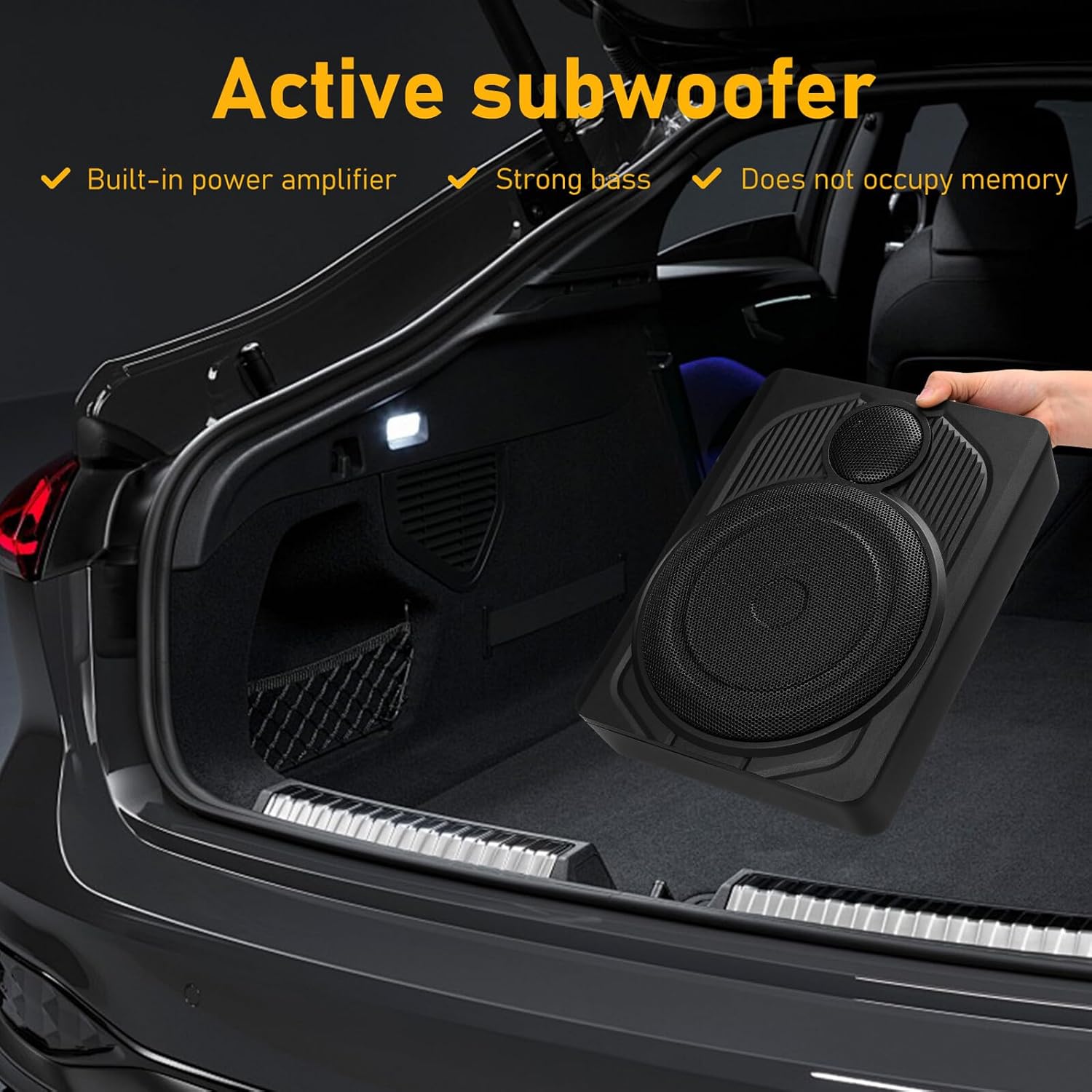 PRETYZOOM 10-inch Under Seat Car Active Subwoofer with Built-in Amplifier, High Power Powered Car Audio Speaker for Trucks and Vehicles, Deep Bass Enclosed Subwoofer System