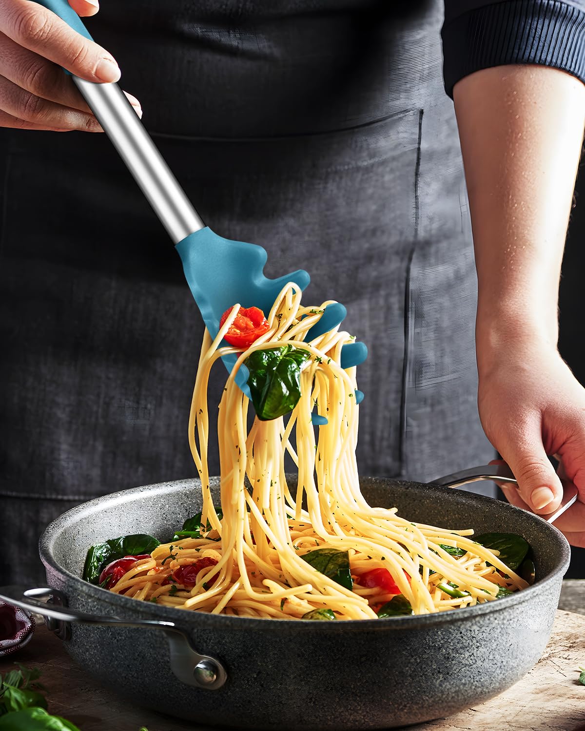 Silicone Pasta Spoon & Tong Set - Easy Pasta Serving -5 Silicone Pasta Spoon & Tong Set - Easy Pasta Serving -5