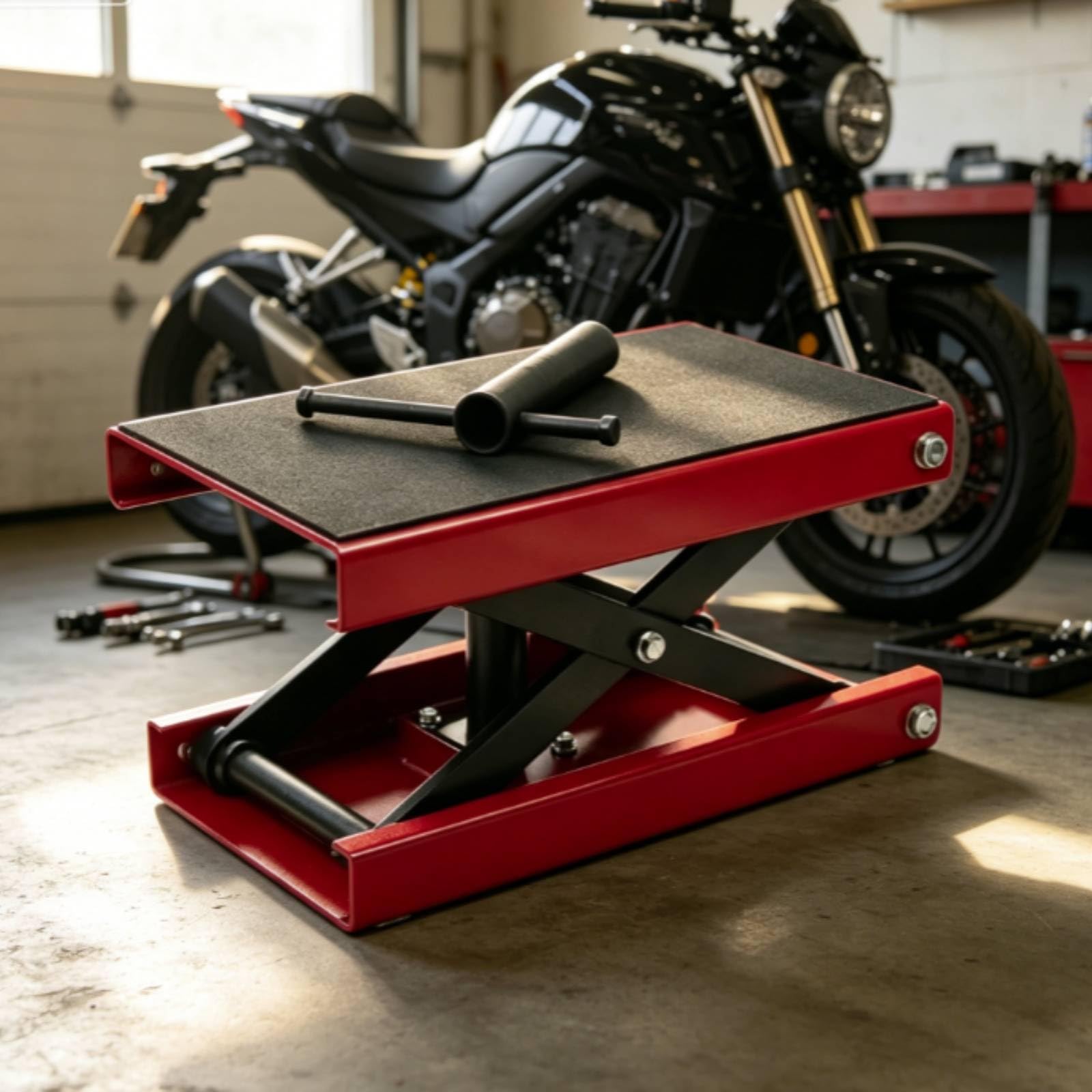 Ponte Sollevatore con Manovella Antiscivolo Sollevatore Veicolo da Officina Regolabile Cavalletto Alzabici per Meccanici