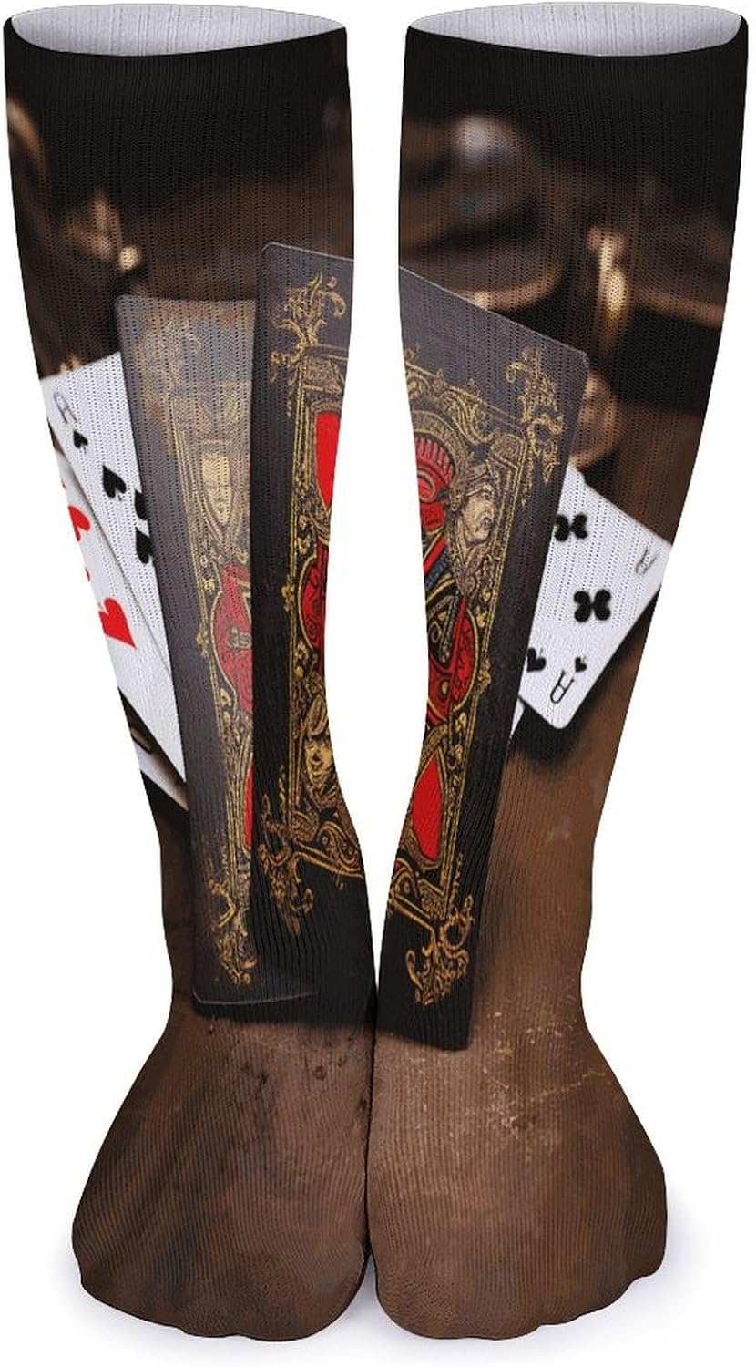 Playing Cards Knee High Socks Cozy Knee High Socks Soft Mid-Length Sock for All Seasons Daily Wear Adult