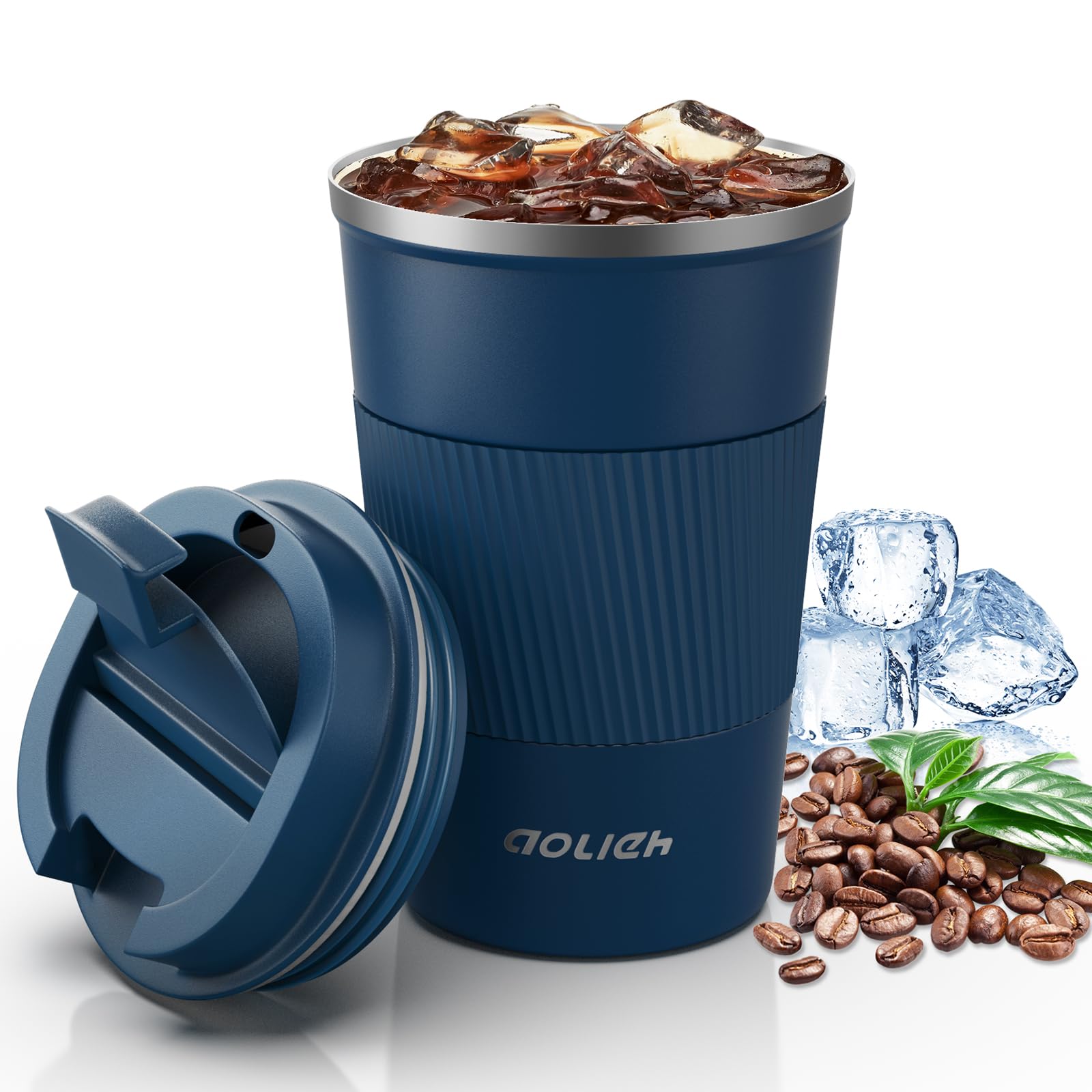 Aolieh Travel Mug 380 ml, Insulated Coffee Cup with Lid, Reusable Stainless Steel Thermal Cup for Coffee Tea & Cold Drinks