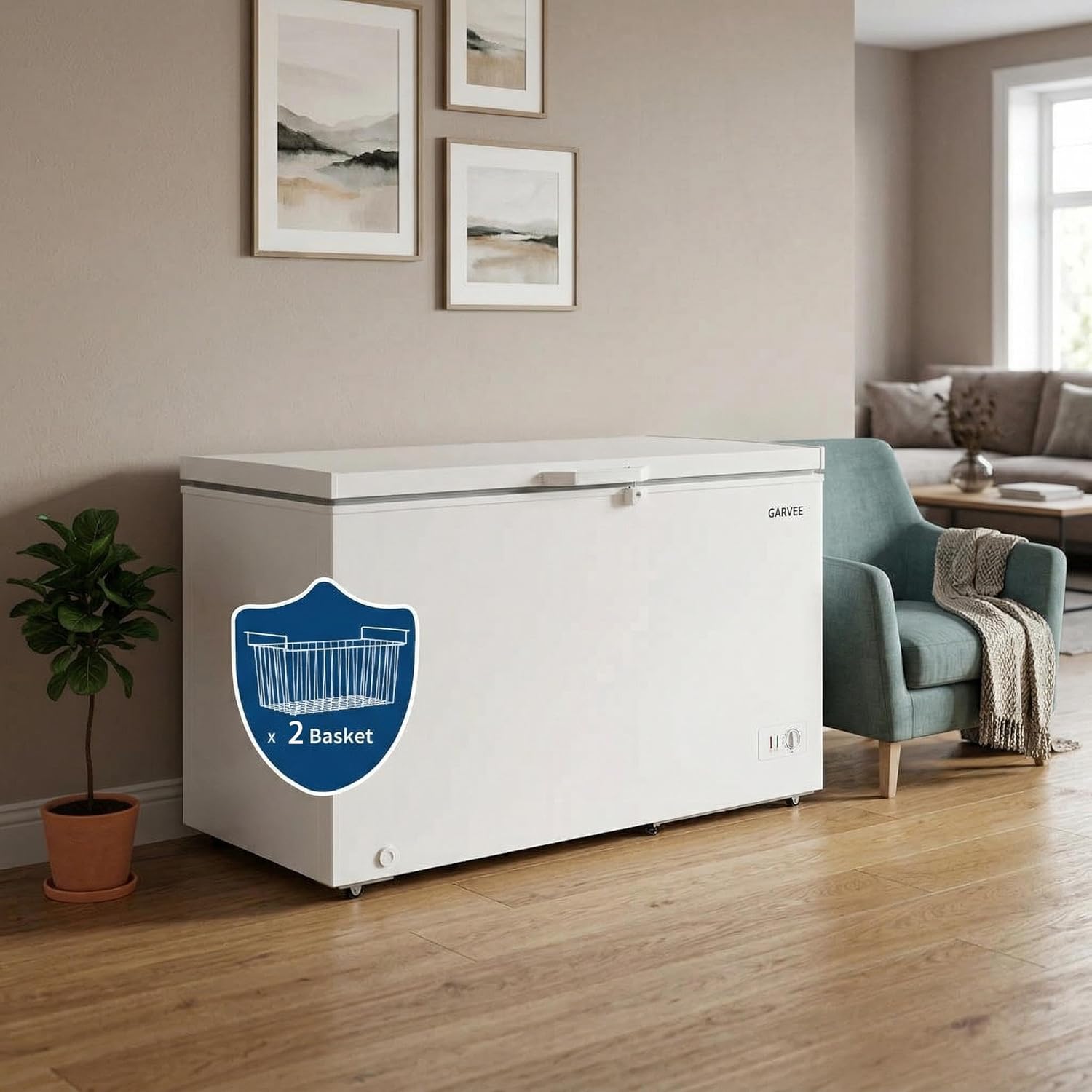 17 Cu. Ft Convertible Chest Freezer - Large Capacity with 2 Removable Baskets, 6 Casters, LED Light, Defrost Drain, Exterior Lock, R600a - Ideal for Home, Kitchen, Garage - White