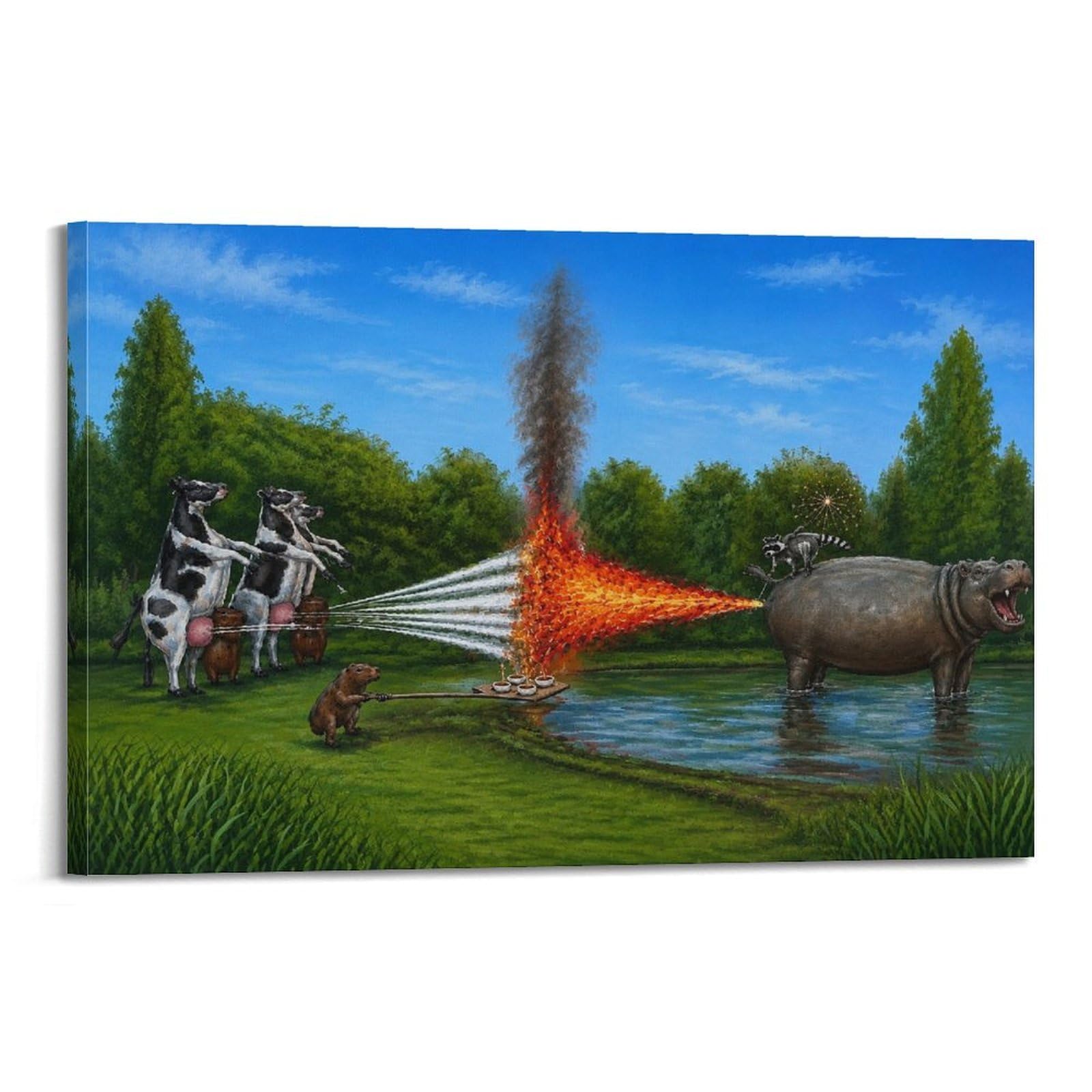XKUGA Surreal Funny Farm Animal Capybara & Cow Poster Modern Decorative Canvas Prints - Ideal Wall Art for Family, Man Cave, Game Room, Boys & Girls Bedroom 20x30inch(50x75cm)