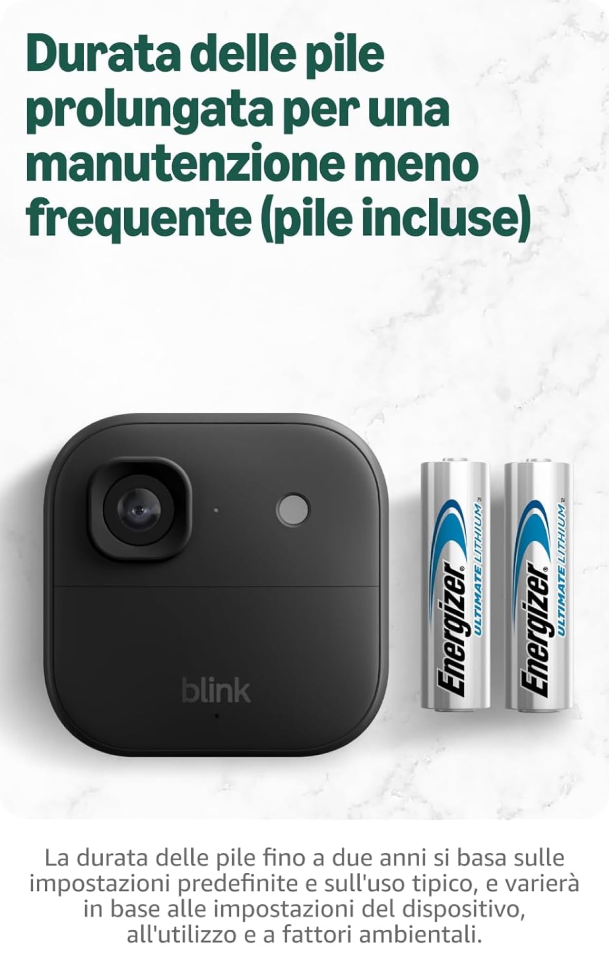 Videocamera esterna 2K+ Blink (ultimo modello) + Videocitofono supplementare Blink — videocamera di sicurezza smart senza fili, risoluzione video 2K, audio ottimizzato. Sistema da 1 videocamera, nero